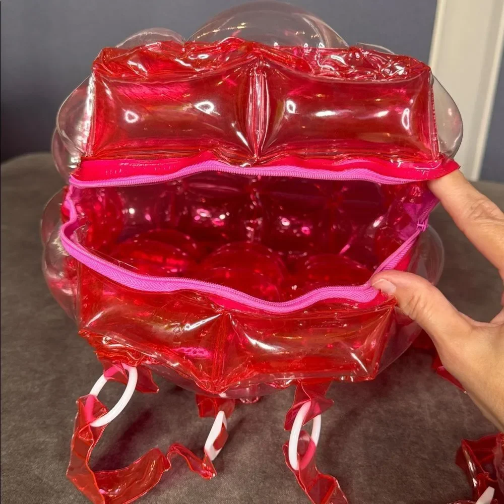 Red Inflatable Bubble Backpack Zipper Closure One Size NEW